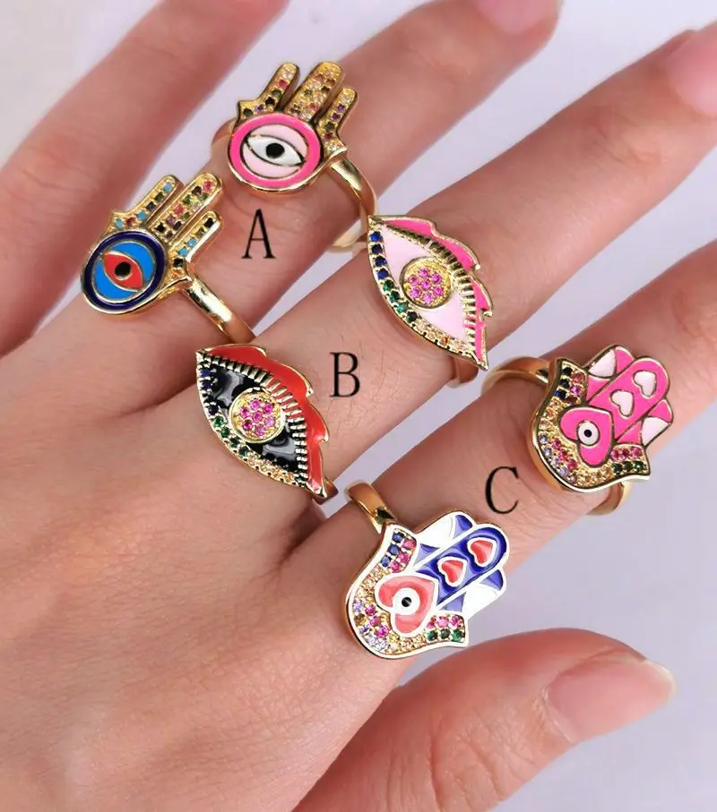 10Pcs Shiny Rainbow Micro Pave Zirconia and Enamel Eye/Hand Charm Open Adjusted For Women Rings
10Pcs Shiny Rainbow Micro Pave Zirconia and Enamel Eye/Hand Charm Open Adjusted For Women Rings