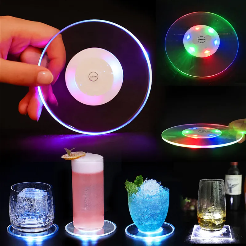 

Acrylic Crystal Ultra-Thin Led Light Coaster Cocktail Coaster Flash Bar Bartender Lighting Base Lamp Coaster Party Accessories