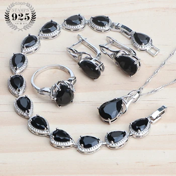 Bridal Women Jewelry Sets 925 Sterling Silver For Women Black CZ Stones Earrings Rings Bracelets Pendant Wedding Necklace Set
Bridal Women Jewelry Sets 925 Sterling Silver For Women Black CZ Stones Earrings Rings Bracelets Pendant Wedding Necklace Set