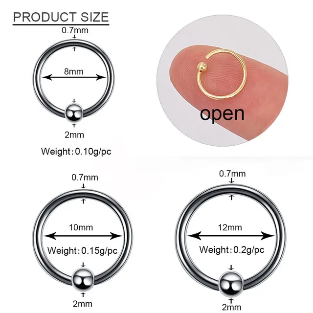 Anneaux et goujons en acier inoxydable pour piercing, boucle d'oreille, piercing, bijoux de corps, anneau antarctique, boule, générateurs, septum, nouveau, 1 pièce 2