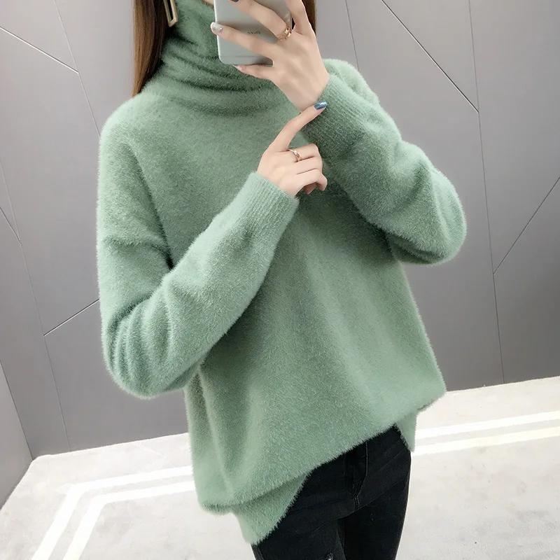 

Women Turtleneck Sweater 2019 New Arrival Winter Warm Hairy Female Sweater Korean Style Teenager Girl Knitted Pullover A83