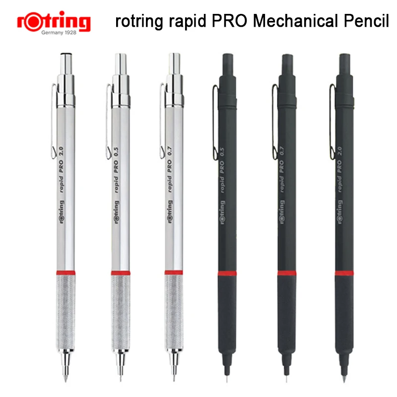 

Rotring Rapid Pro mechanical pencil 0.5mm/0.7mm/2.0mm automatic pencil metal pen holder silver/black stationery 1 piece
