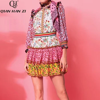 Qian Han Zi 2020 Spring/summer Fashion Runway Short Dress Elegant women dress long sleeves Patchwork Flower print sweet dress
Qian Han Zi 2020 Spring/summer Fashion Runway Short Dress Elegant women dress long sleeves Patchwork Flower print sweet dress
