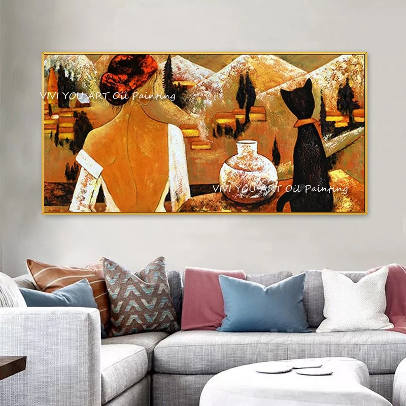 Large Artist Handmade Girl And Cat Oil Painting On Canvas 100% Handmade Abstract Figure Animal Cat Painting for Living Room
Large Artist Handmade Girl And Cat Oil Painting On Canvas 100% Handmade Abstract Figure Animal Cat Painting for Living Room