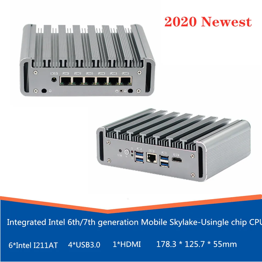 2020 новейший 3965U I5/7200U I7/7500U мини ПК 6 портов Lan 4 Usb3.0 брандмауэр без