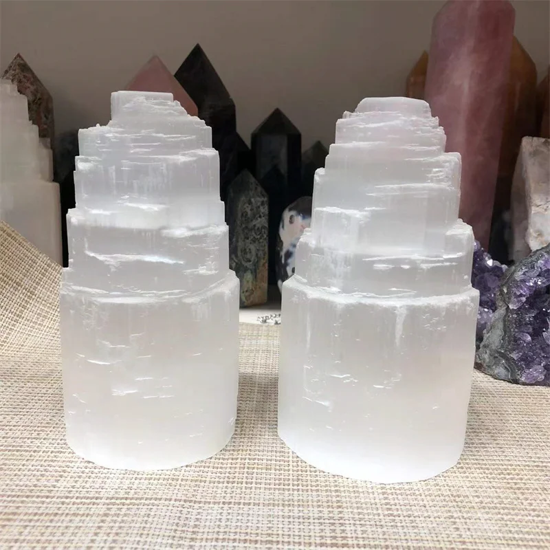 

White Selenite Light House Natural Stones Quartz Crystal Healing Reiki Gemstones Feng Shui Home Decoration