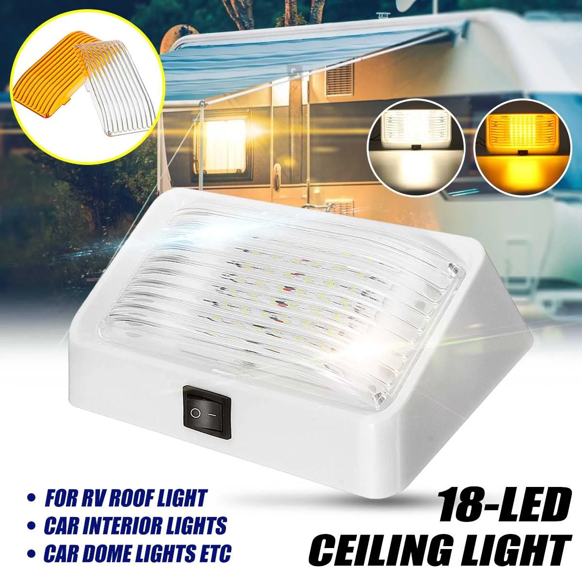 24 LED Ceiling Light Lamp With Switch Roof Light Interior Reading Light Porch Camping Car RV Caravan Motorhome Trailer
24 LED Ceiling Light Lamp With Switch Roof Light Interior Reading Light Porch Camping Car RV Caravan Motorhome Trailer