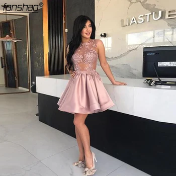 Fanshao Pink Homecoming Dresses Tank A-Line Illusion Lace Appliques Knee-Length Elegant Cocktail Dresses Customsized New Arrived
Fanshao Pink Homecoming Dresses Tank A-Line Illusion Lace Appliques Knee-Length Elegant Cocktail Dresses Customsized New Arrived