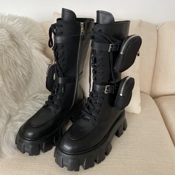 Boots Women Women Shoes Round Toe Botas Mujer Lace Up Ladies Shoes Motorcycle Female Boots Thick Bottom Mid Calf Boots Solid 
Boots Women Women Shoes Round Toe Botas Mujer Lace Up Ladies Shoes Motorcycle Female Boots Thick Bottom Mid Calf Boots Solid