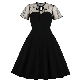New Round Neck Ties Lace Up Women Pin Up Dress Black Polka Dot Mesh Vintage Rockabilly Women Summer Dress 2019 Vestidos Mujer
New Round Neck Ties Lace Up Women Pin Up Dress Black Polka Dot Mesh Vintage Rockabilly Women Summer Dress 2019 Vestidos Mujer