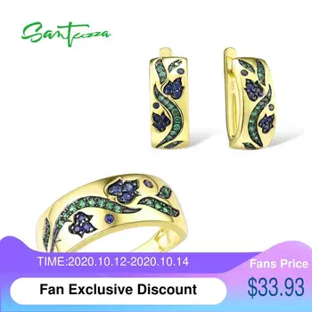 SANTUZZA Jewelry Set For Women Authentic 925 Sterling Silver Elegant Blue Tulip Flowers Earrings Ring Set Trendy Fine Jewelry
SANTUZZA Jewelry Set For Women Authentic 925 Sterling Silver Elegant Blue Tulip Flowers Earrings Ring Set Trendy Fine Jewelry