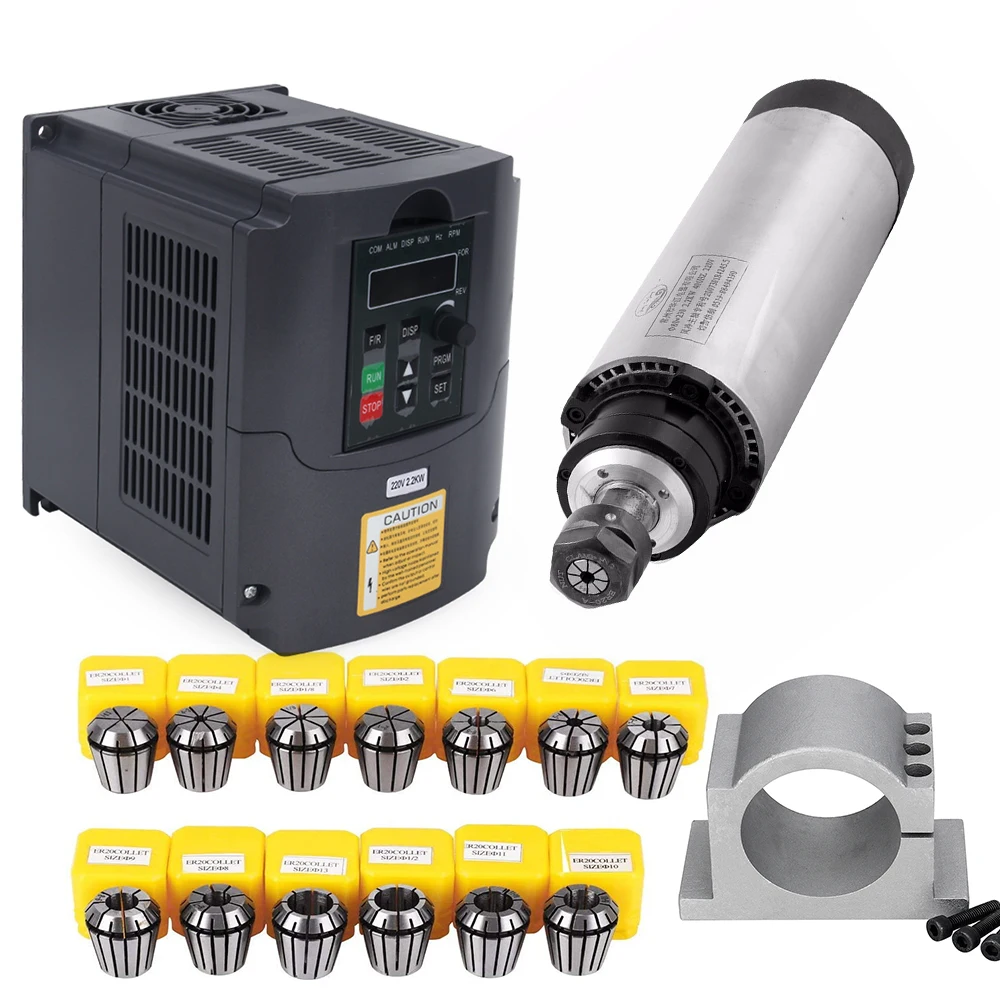2.2KW Air Cooled Spindle Kit CNC 2.2KW Machine Tool Spindle Motor + 220V Inveter + 80mm Clamp + 13pcs ER20 Collet
2.2KW Air Cooled Spindle Kit CNC 2.2KW Machine Tool Spindle Motor + 220V Inveter + 80mm Clamp + 13pcs ER20 Collet