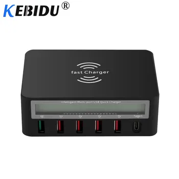 

Kebidu LCD Digital Display Type C Fast Charger 6 Port USB Charging Dock QC 3.0 With 10W Wireless Charger For IPhone 5 6 7 8 X