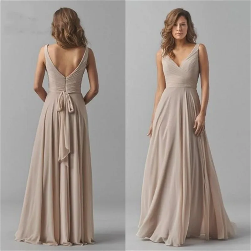 Vintage Chiffon Bridesmaid Dresses V-Neck Wedding Party Dress Pleat Sleeveless Maid of Honor Gowns for women 
Vintage Chiffon Bridesmaid Dresses V-Neck Wedding Party Dress Pleat Sleeveless Maid of Honor Gowns for women