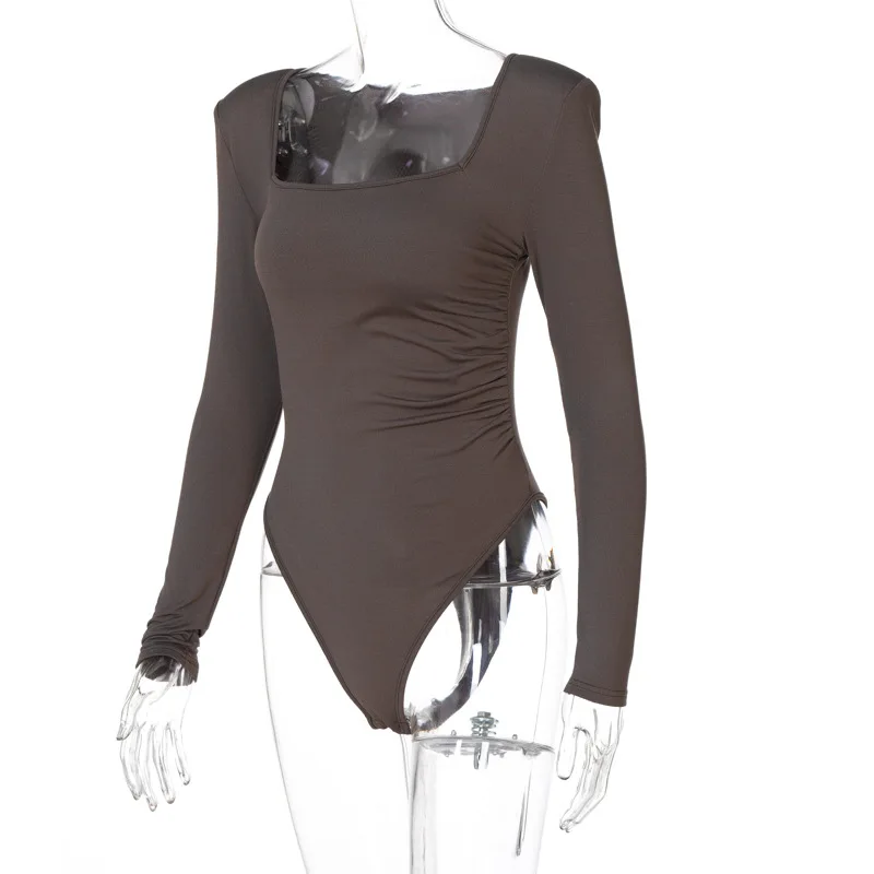 Padded Shoulder Bodysuit Women Long Sleeve Body Sexy Low Cut Bodycon Women's Jumpsuit 2021 Slim Square Collar Streetwear Outfits Padded Shoulder Bodysuit Women Long Sleeve Body Sexy Low Cut Bodycon Women's Jumpsuit 2021 Slim Square Collar Streetwear Outfits