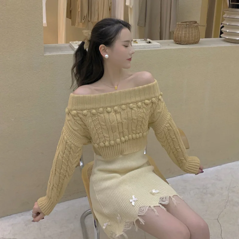 Online Celebrity Autumn & Winter WOMEN'S Dress off-the-Shoulder Short Linen Flower Color Sweater Tassels Skirt Fashion Set Knitt
Online Celebrity Autumn & Winter WOMEN'S Dress off-the-Shoulder Short Linen Flower Color Sweater Tassels Skirt Fashion Set Knitt