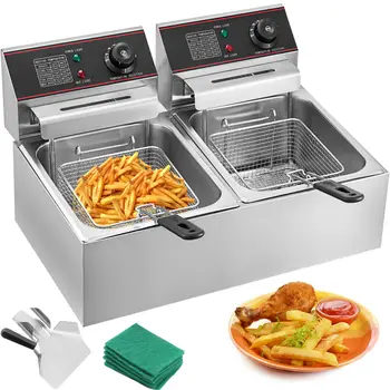 12L Electric INOX, Commercial Stainless Steel Fryer, Double Tank 5000W Fryer with 2 Frying Baskets with Handle and
12L Electric INOX, Commercial Stainless Steel Fryer, Double Tank 5000W Fryer with 2 Frying Baskets with Handle and