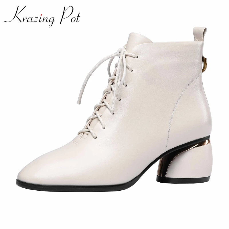 krazing pot basic clothing cow leather round high heels catwalk model round toe zipper cross-tied solid color ankle boots l70
krazing pot basic clothing cow leather round high heels catwalk model round toe zipper cross-tied solid color ankle boots l70
