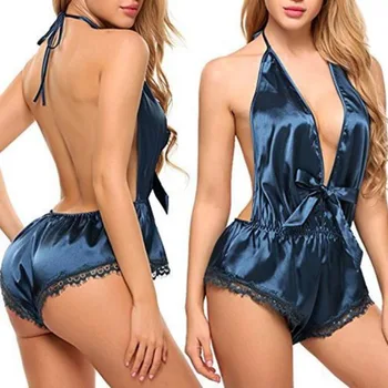 Women's Pajamas Suit Home Clothes Pijama Mujer Sexy Satin V-Neck Backless Sleeveless One-piece Sleepwear Pijama Feminino Pyjamas
Women's Pajamas Suit Home Clothes Pijama Mujer Sexy Satin V-Neck Backless Sleeveless One-piece Sleepwear Pijama Feminino Pyjamas