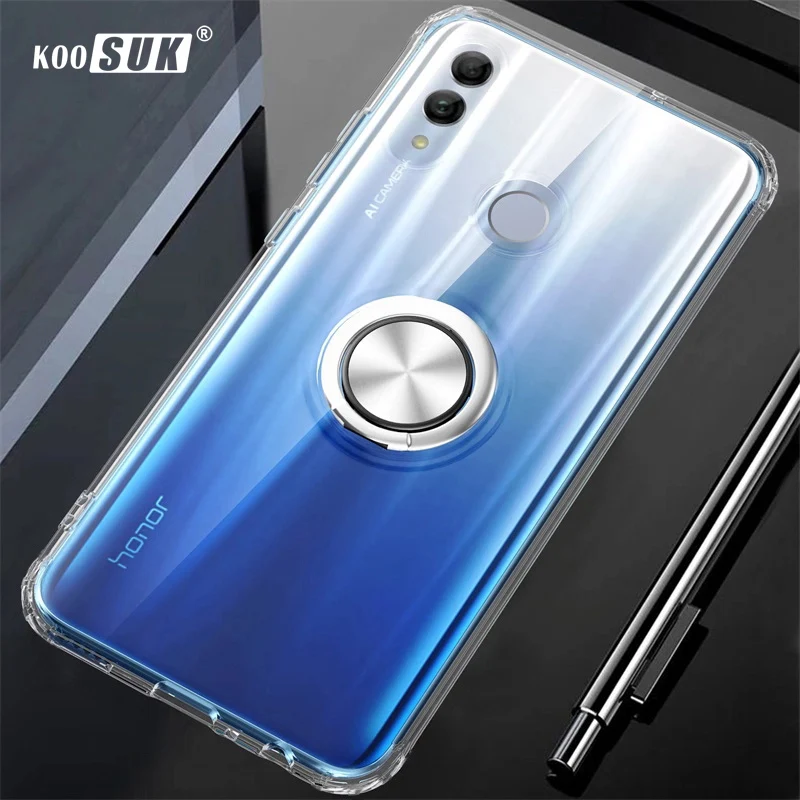 Скрытый чехол подставка с кольцом для huawei Y9 2019 Prime Прозрачный Силикон ТПУ