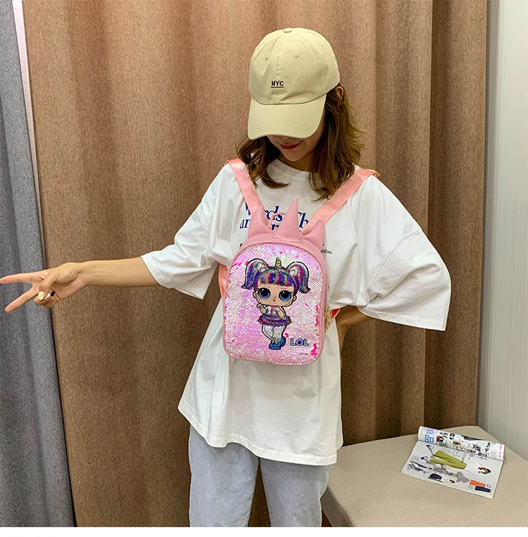 Nuevo LOL Surprise Dolls mochila escolar chica lindo doble hombro bolsos PU moda viaje mochilas con lentejuelas regalo Nuevo LOL Surprise Dolls mochila escolar chica lindo doble hombro bolsos PU moda viaje mochilas con lentejuelas regalo