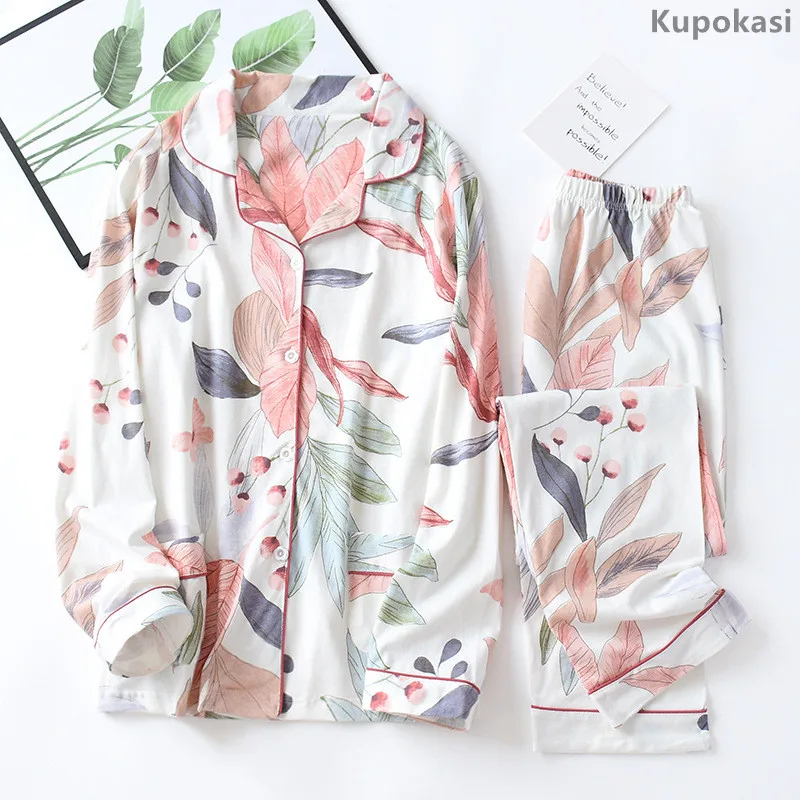 Kupokasi 2 Pieces Pajamas Set Women Cotton Pink Plant Printing Long Sleeves Trousers V-neck Knitted Autumn Sleepwear Suit
Kupokasi 2 Pieces Pajamas Set Women Cotton Pink Plant Printing Long Sleeves Trousers V-neck Knitted Autumn Sleepwear Suit