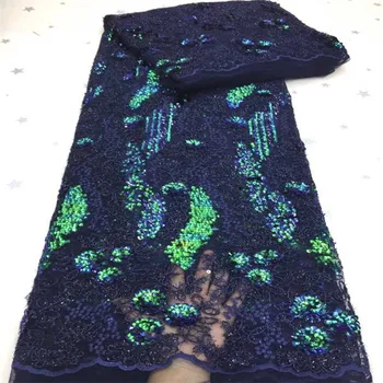 

French Lace Fabric 5 Yards by DHL, Green Sequins Fabrics For Women aso ebi Dresses 2019 New Arrival High Quality Nigerian Fabric
