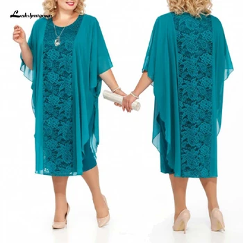 

Lakshmigown Turquoise Plus Size Mother of the Bride Dresses Vestidos de fiesta de noche Elegant Tea Length Evening Party Gowns