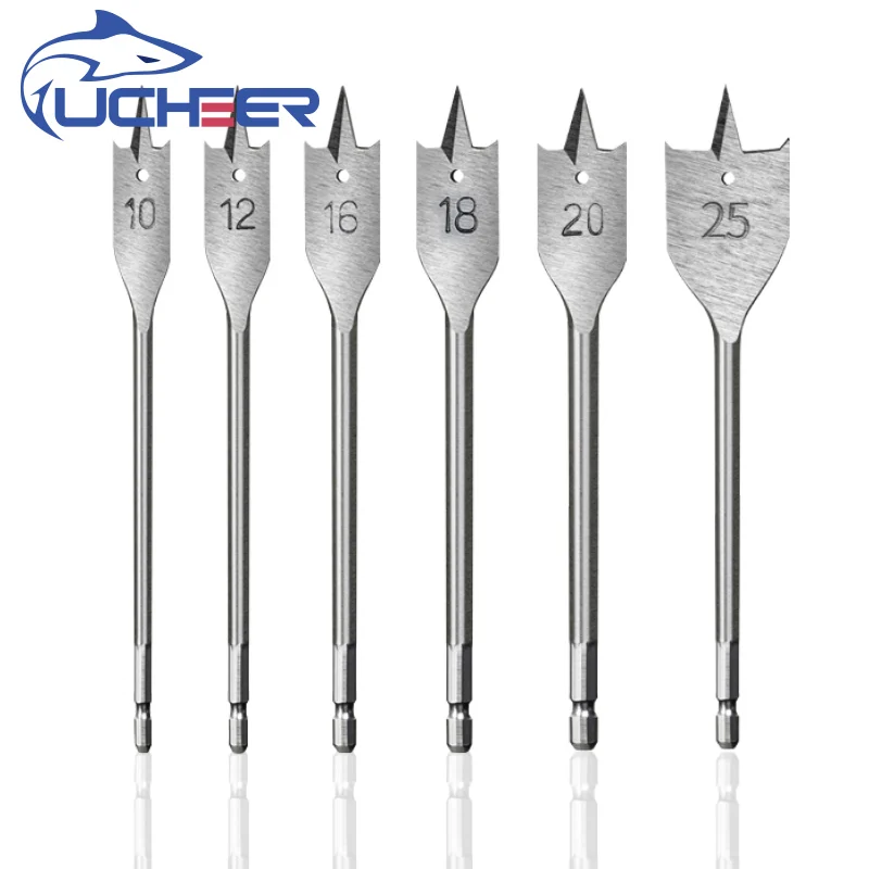 UCHEER 6pcs/set flat drill bits 3-point woodworking opener with hexagonal handle wood working tools 10-25mm
UCHEER 6pcs/set flat drill bits 3-point woodworking opener with hexagonal handle wood working tools 10-25mm
