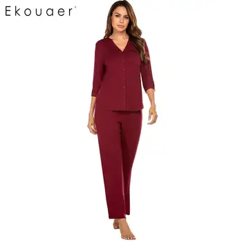 Ekouaer Women Autumn Pajamas Nighties Nightwear V-Neck 3/4 Sleeve Lace Pocket Long Pants Pajama Sets Soft Winter Sleepwear
Ekouaer Women Autumn Pajamas Nighties Nightwear V-Neck 3/4 Sleeve Lace Pocket Long Pants Pajama Sets Soft Winter Sleepwear