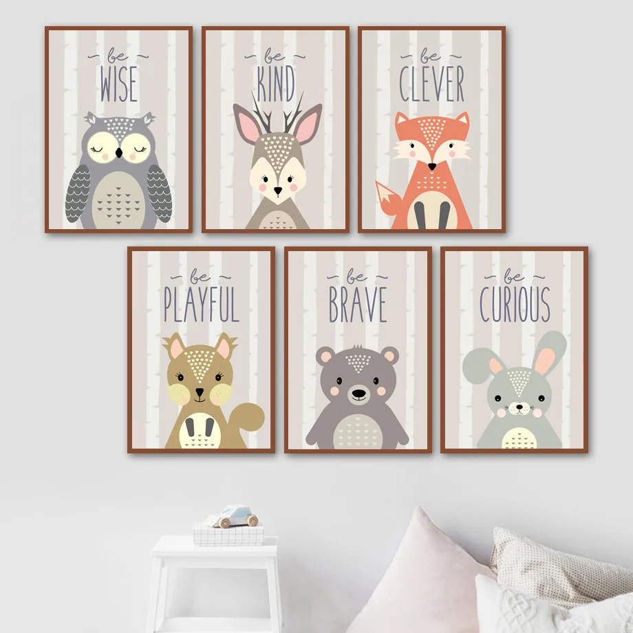 

Fox Owl Rabbit Squirrel Deer Bear Animal Nordic Posters And Prints Wall Art Canvas Painting Nursery Wall Pictures Baby Kids Room