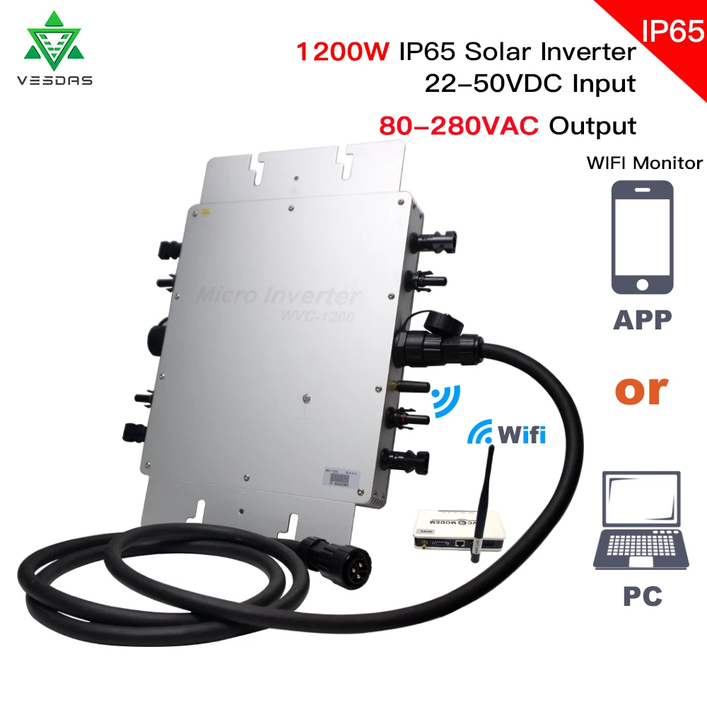 Ship From Brazil/Spain/USA 1200W MPPT Micro Solar on grid Tie inverter IP65 WVC1200 Inversor 20-50VDC to 80-280VAC Auto Match
Ship From Brazil/Spain/USA 1200W MPPT Micro Solar on grid Tie inverter IP65 WVC1200 Inversor 20-50VDC to 80-280VAC Auto Match