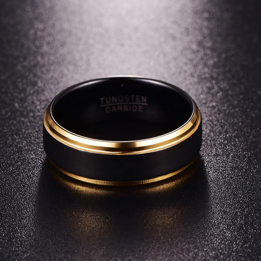 Nuncad классические черные мужские кольца из 100% чистого вольфрама золотого цвета