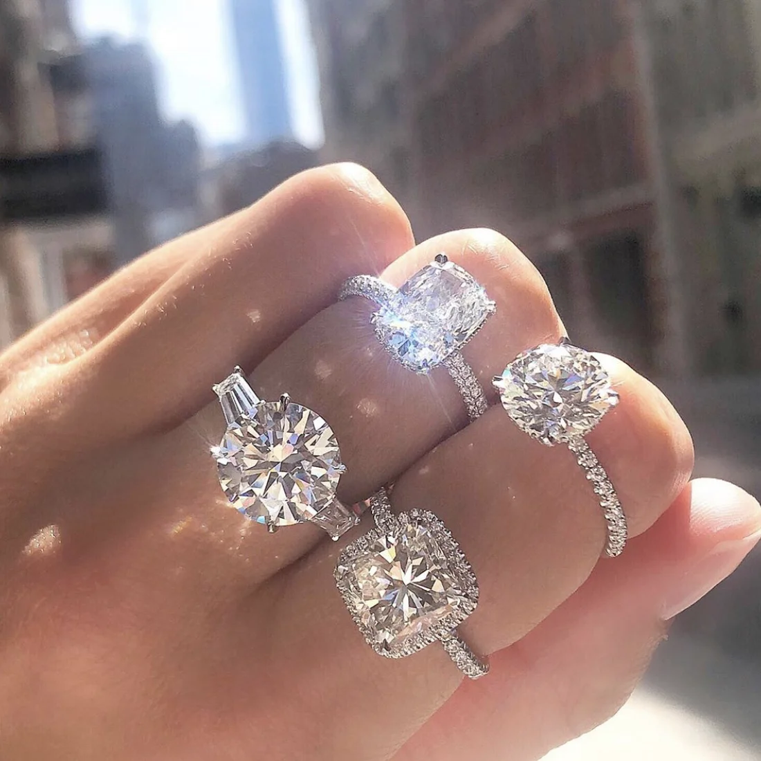Original 100% 925 Sterling Silver Wedding Engagement Cocktail finger Rings for Women Round 4ct Diamond Fine Jewelry Wholesale | Украшения и
