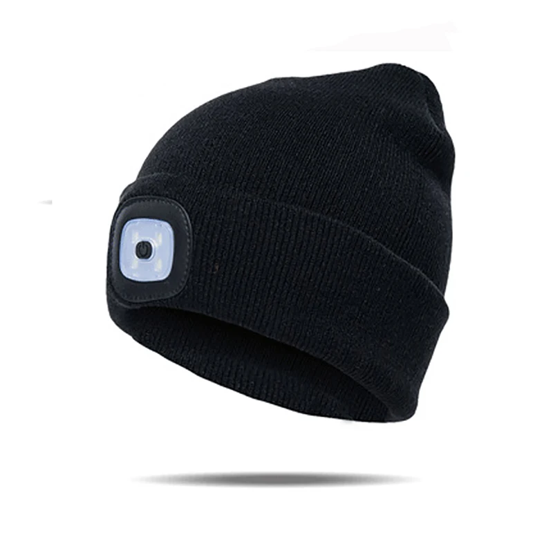 

Зимняя Шапка-бини для мужчин и женщин, трикотажная теплая шапка со светодиодной подсветкой и аккумулятором USB, шапка для прогулок, ночного бега, альпинизма