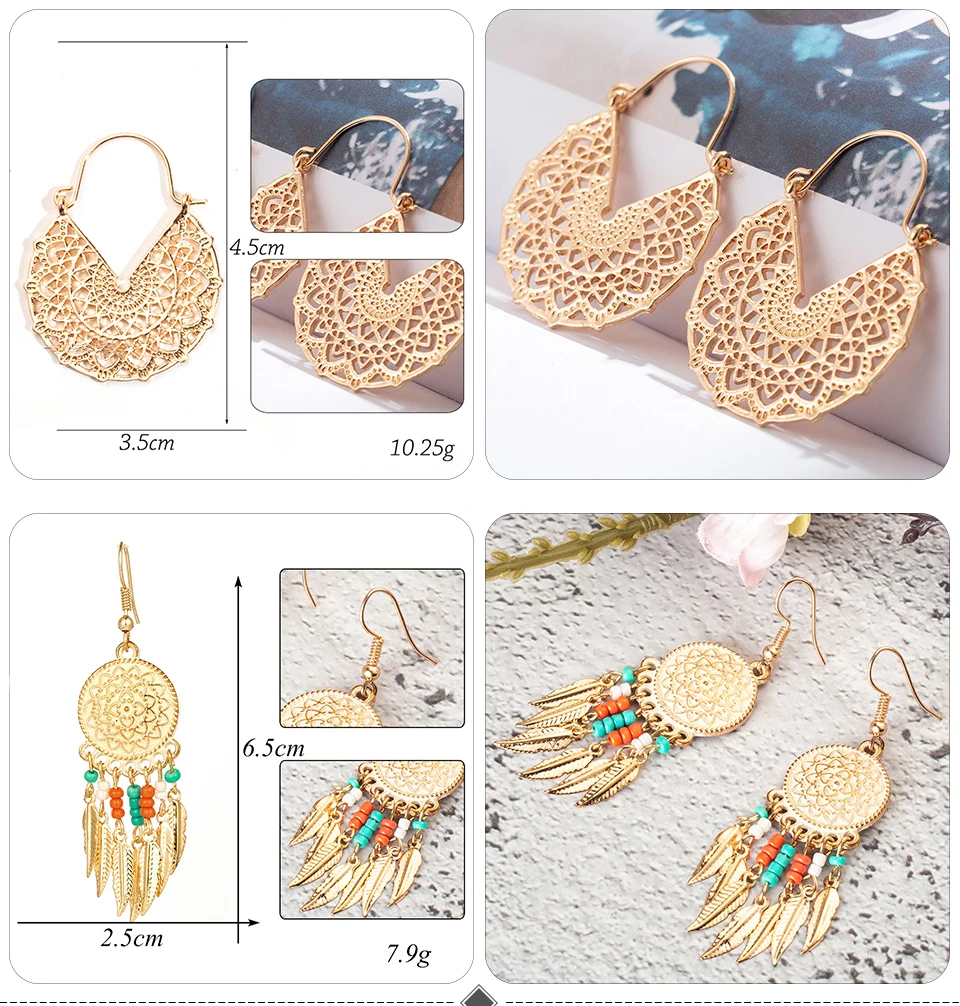 Boho Ethnic Large Golden Luxury Dangle Drop Earrings Hanging for Women Female Fashion 2019 Jewelry Wedding Earrings for Brides Boho Ethnic Large Golden Luxury Dangle Drop Earrings Hanging for Women Female Fashion 2019 Jewelry Wedding Earrings for Brides