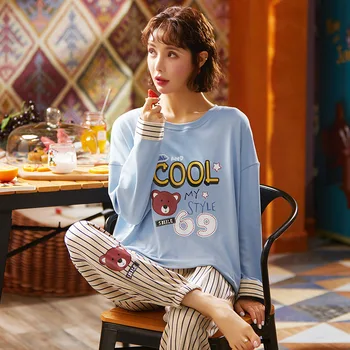 M-L-XL-XXL Autumn and Winter Cartoon Cute Home Service Lady Suit, Pure Cotton Combed Cotton Loose Pajamas Suit 
M-L-XL-XXL Autumn and Winter Cartoon Cute Home Service Lady Suit, Pure Cotton Combed Cotton Loose Pajamas Suit