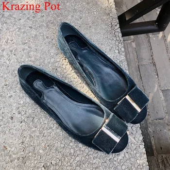Krazing pot flock round toe low heels butterfly-knot metal decorations Korean street style sweet beauty girls spring pumps L29 
Krazing pot flock round toe low heels butterfly-knot metal decorations Korean street style sweet beauty girls spring pumps L29