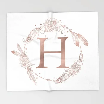 

Mandala Blanket Letter H Rose Gold Pink Initial Monogram Fleece Blankets and Throw for Plane Travel Christmas Decorations Home