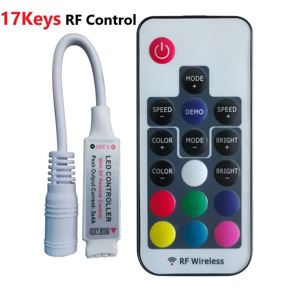 NEW LED RGB Controller Mini RF Remote 10Keys 17keys RGB Controller DC5V 24V Dimmer Control Box For SMD2835 5050 5630 Lamp strip
NEW LED RGB Controller Mini RF Remote 10Keys 17keys RGB Controller DC5V 24V Dimmer Control Box For SMD2835 5050 5630 Lamp strip