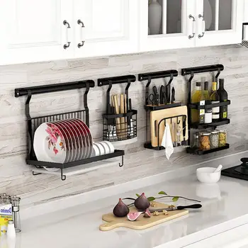 Kitchen Storage Shelf Stainless Steel No-drilling Seasoning Organizer Hanging Rack with Hook Black
Kitchen Storage Shelf Stainless Steel No-drilling Seasoning Organizer Hanging Rack with Hook Black