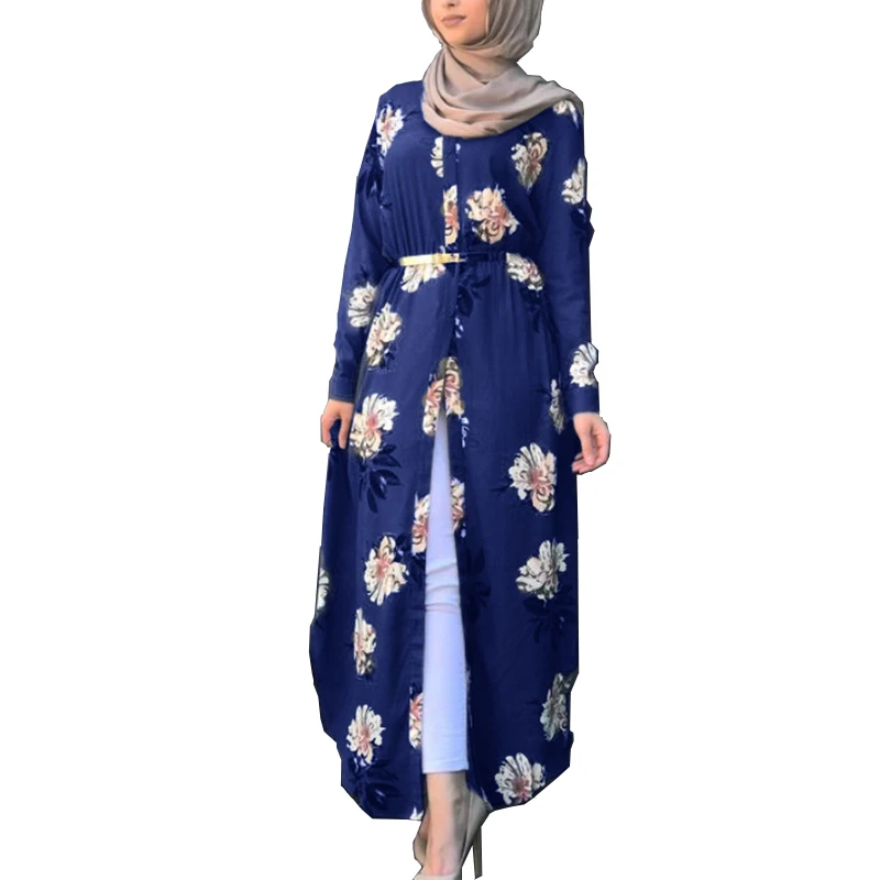 Фото Модное женское платье Дубай с принтом туника длинным рукавом Повседневное