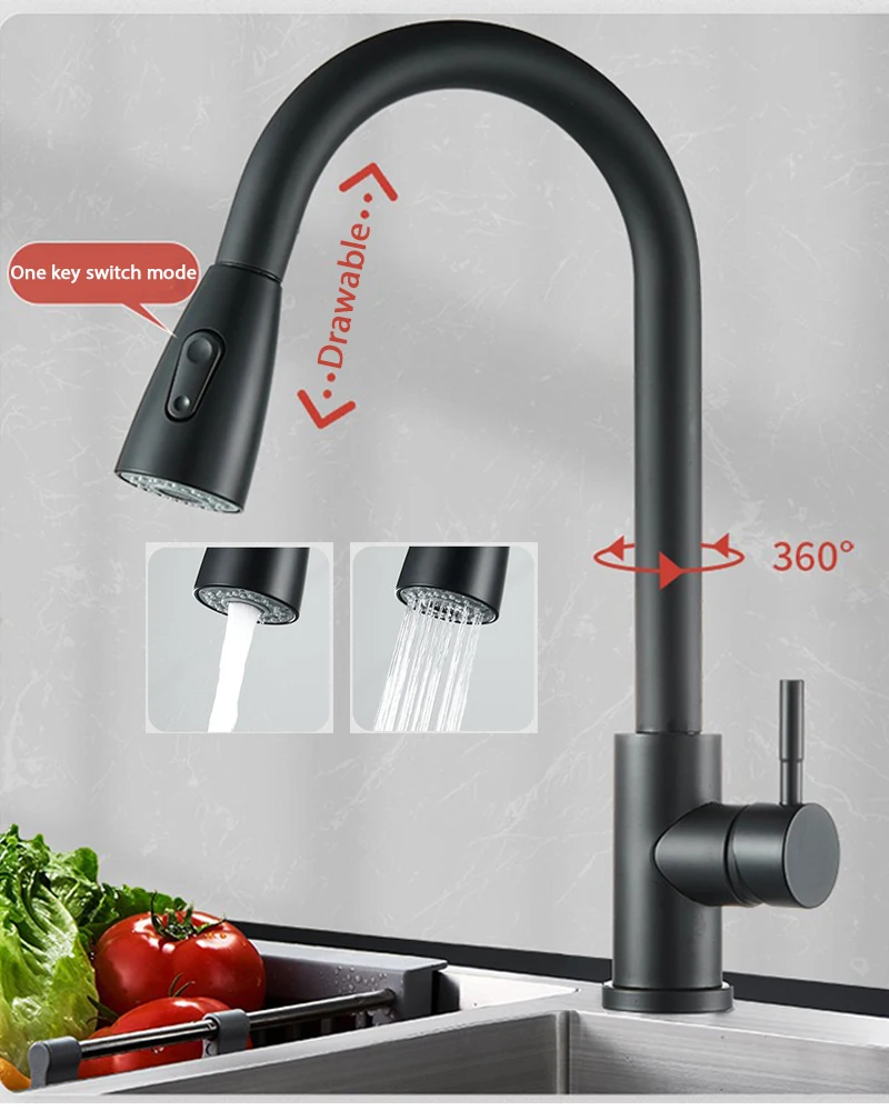 Generic Kitchen Faucets Silver Single Handle Pull Out Kitchen Tap