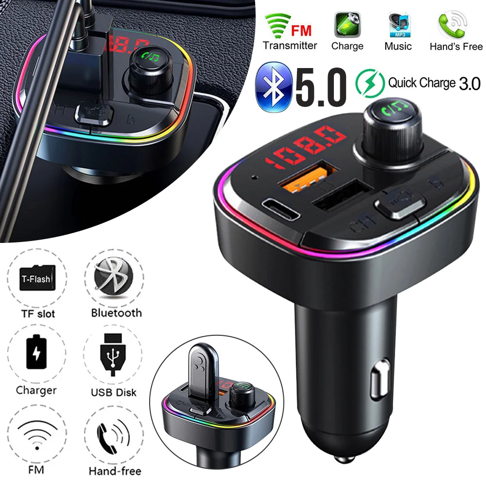 VEHEMO Car FM Transmitter Wireless Car Kit QC3.0 Bluetooth 5.0 with Dual USB MP3 Player with Colorful Light Fast Auto Charger
VEHEMO Car FM Transmitter Wireless Car Kit QC3.0 Bluetooth 5.0 with Dual USB MP3 Player with Colorful Light Fast Auto Charger