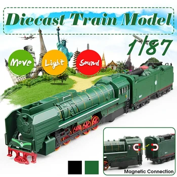 1:87 With Sound Lighting Carriage Internal Combustion Model Toy Educational Children Diecast Train Set Electric Alloy Locomotive