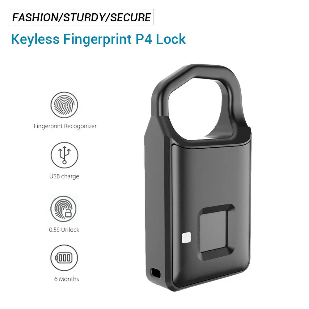 Wireless Smart Keyless Fingerprint P4 Padlock Door Lock Biometric Anti-theft Electronic Security For Luggage Suitcase
Wireless Smart Keyless Fingerprint P4 Padlock Door Lock Biometric Anti-theft Electronic Security For Luggage Suitcase