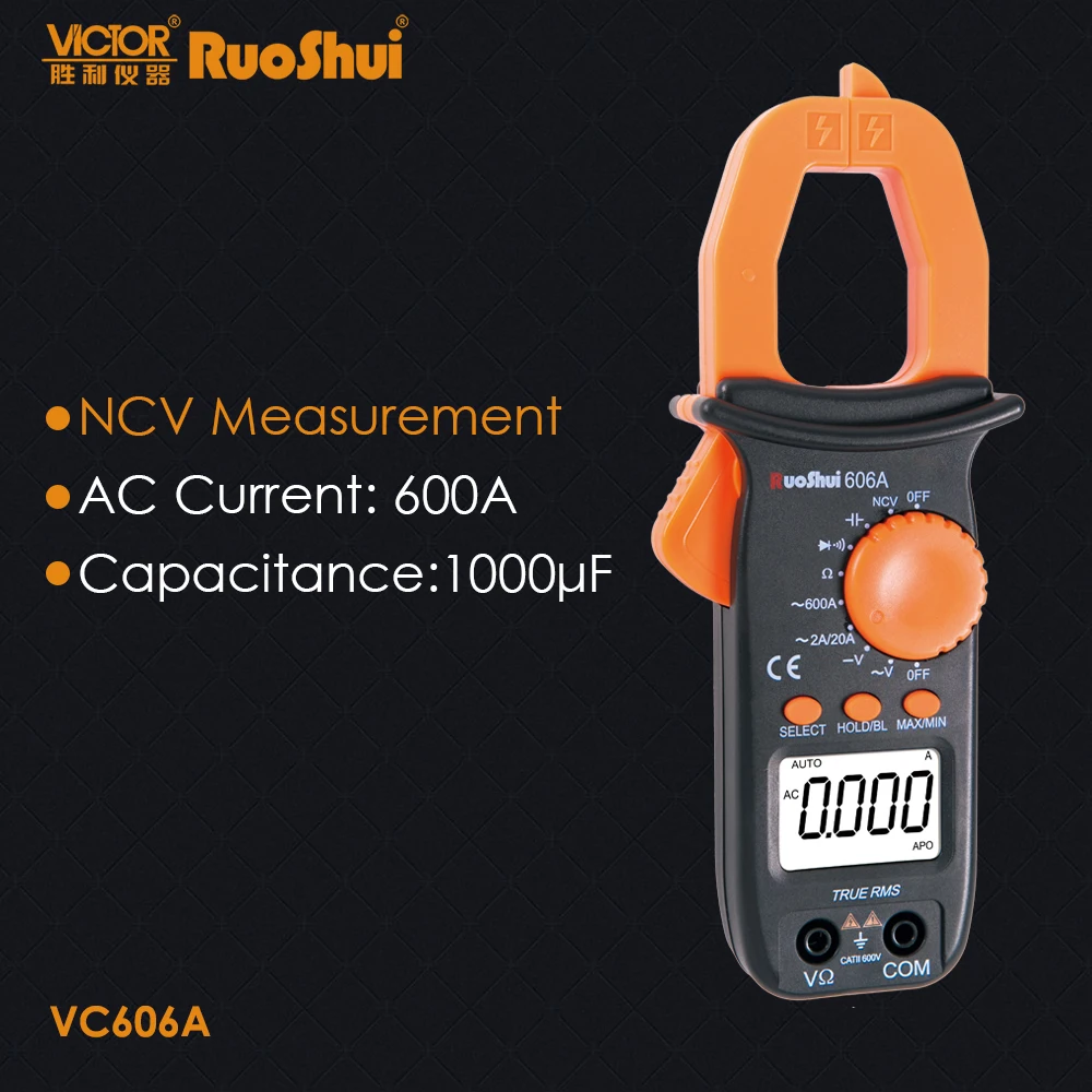 Victor 606A RuoShui Digital ClampMeter AC Multimeter NCV 2000 Counts True RMS Resistance Capacitance 1000uF Electrical
Victor 606A RuoShui Digital ClampMeter AC Multimeter NCV 2000 Counts True RMS Resistance Capacitance 1000uF Electrical