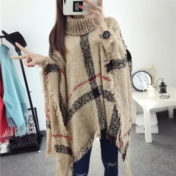 2019 Autumn New Fashion High Collar Checkered Sweater Loose Bat Sleeve Tassel Cloak Shawl Women Pullovers 60108
2019 Autumn New Fashion High Collar Checkered Sweater Loose Bat Sleeve Tassel Cloak Shawl Women Pullovers 60108