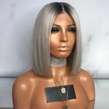 DLME Lace Front Wig Bob Wig 12 '’Short Ombre Gray Wig with Dark Roots Natural Straight Synthetic wig
DLME Lace Front Wig Bob Wig 12 '’Short Ombre Gray Wig with Dark Roots Natural Straight Synthetic wig