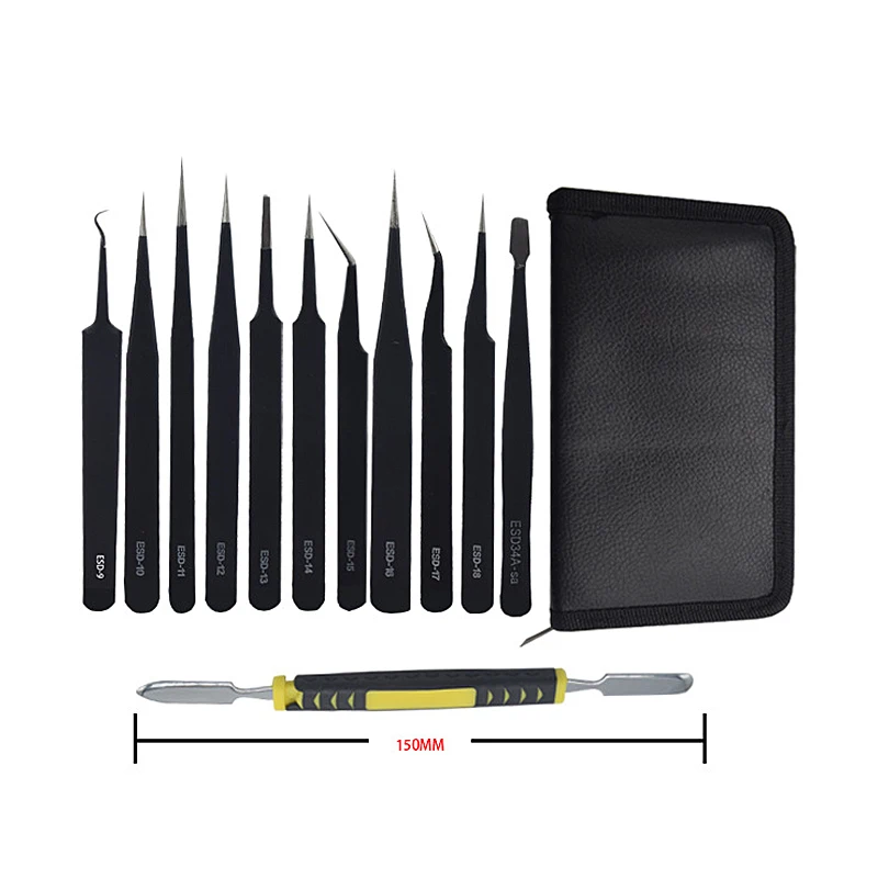 Hot sale Tweezers 12 Pieces ESD Tweezers Tools Kit Anti-static Non-magnetic Stainless Steel Multi-standard with Storage Bag
Hot sale Tweezers 12 Pieces ESD Tweezers Tools Kit Anti-static Non-magnetic Stainless Steel Multi-standard with Storage Bag